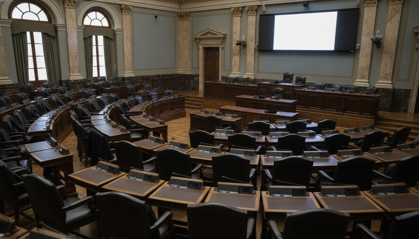 Plenário com cadeiras ocupadas por parlamentares durante uma sessão de votação no poder legislativo.