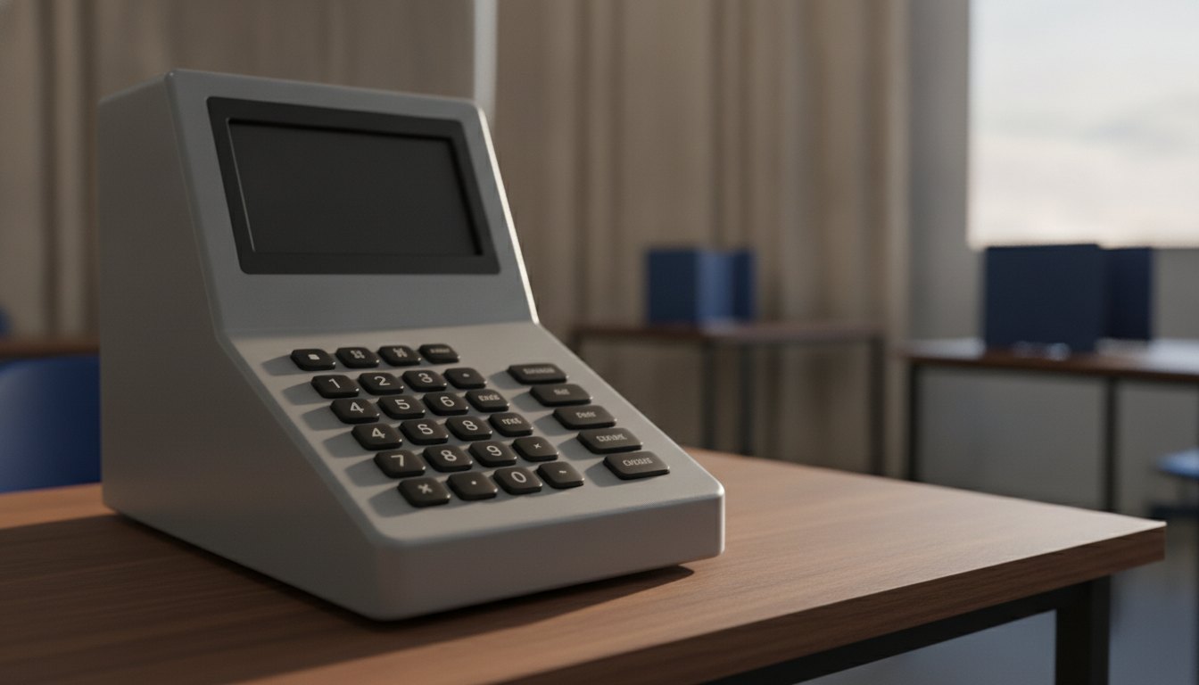 Urna eletrônica brasileira em uma seção eleitoral com o teclado numérico em destaque.